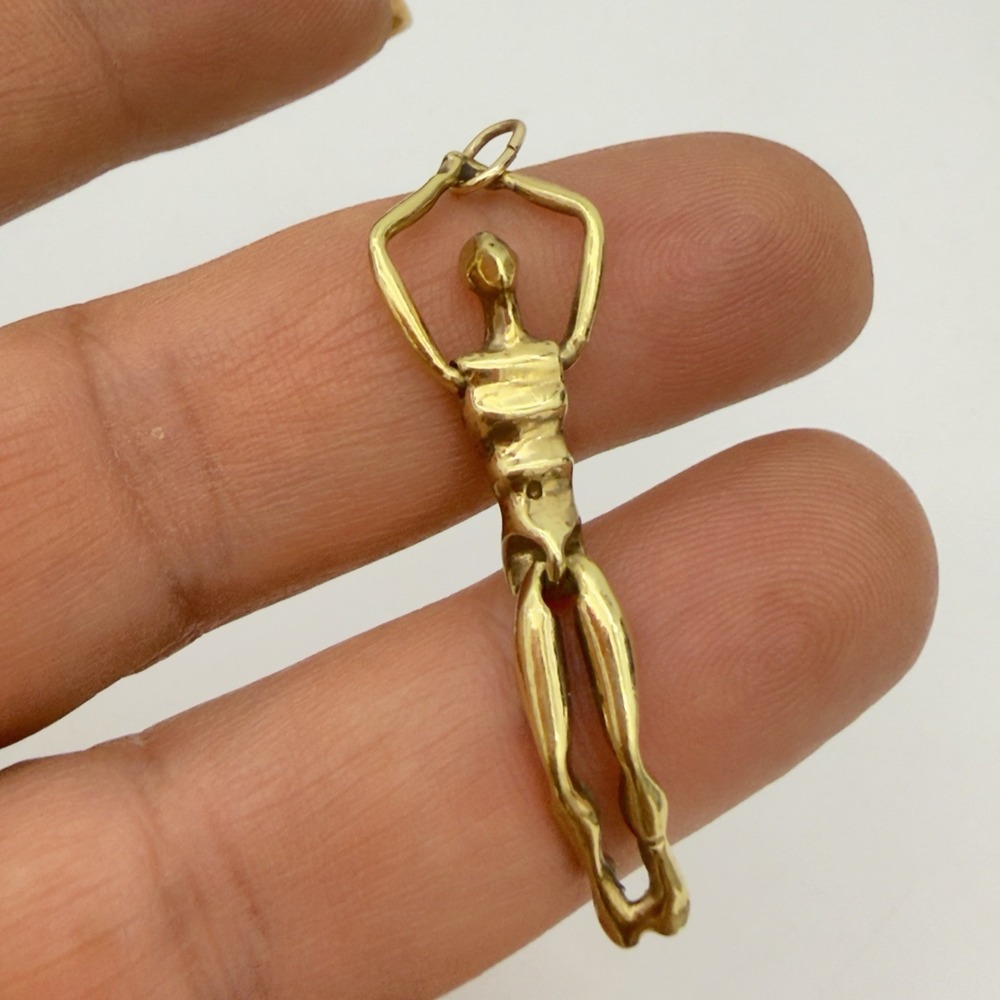 Vtg Charles Jourdan Pendant Acrobat Dancer & Articulated Gold Plated Rare